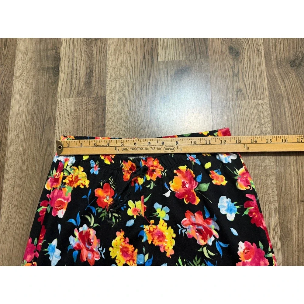 Bobbie Brooks Sleepwear Womens Size S Black Floral Pajama Pants Wide Leg